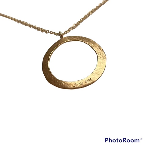 14k Gold Open Circle New Moon Necklace - Picture 3 of 5